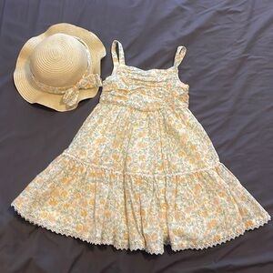 haute hippie size 5T flowery spring cream and yellow dress with matching hat